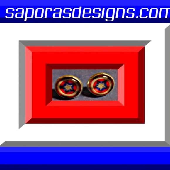 Captain America Theme Stud Earrings With Silver Tone Finish - Picture 1 of 1